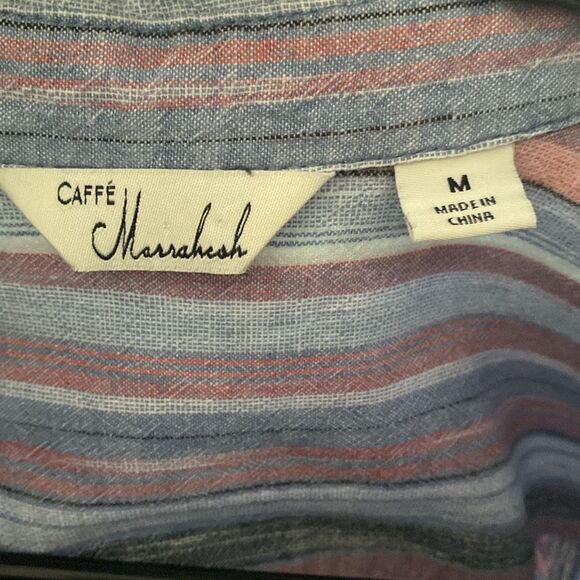 Caffe Marrakesh Linen Blend Striped Raw Hem & Sleeve Button Front Shirt Dress M - Picture 9 of 12